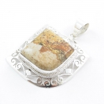 Ethnic Indian design picture jasper handcrafted sterling silver pendant
